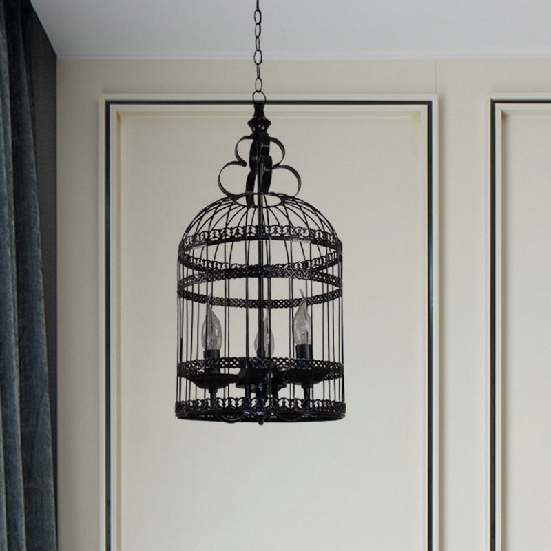 3/6 Bulbs Bird Cage Hanging Light with Candle Creative Industrial Style Black Metallic Chandelier Lamp for Bedroom Clearhalo 'Cast Iron' 'Ceiling Lights' 'Chandeliers' 'Industrial Chandeliers' 'Industrial' 'Metal' 'Middle Century Chandeliers' 'Rustic Chandeliers' 'Tiffany' Lighting' 1429459