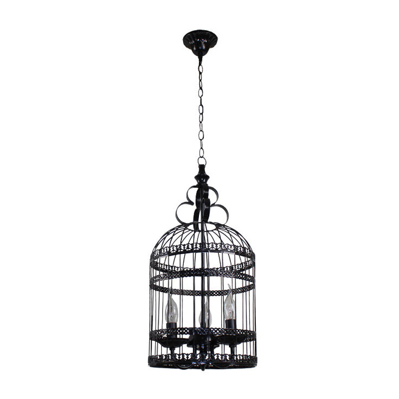 3/6 Bulbs Bird Cage Hanging Light with Candle Creative Industrial Style Black Metallic Chandelier Lamp for Bedroom Clearhalo 'Cast Iron' 'Ceiling Lights' 'Chandeliers' 'Industrial Chandeliers' 'Industrial' 'Metal' 'Middle Century Chandeliers' 'Rustic Chandeliers' 'Tiffany' Lighting' 1429460