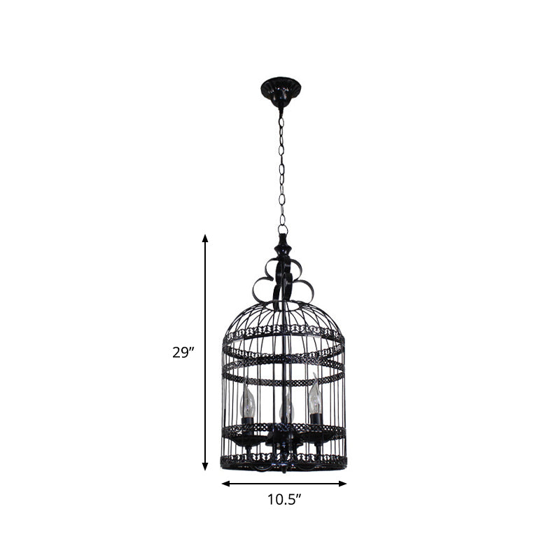 3/6 Bulbs Bird Cage Hanging Light with Candle Creative Industrial Style Black Metallic Chandelier Lamp for Bedroom Clearhalo 'Cast Iron' 'Ceiling Lights' 'Chandeliers' 'Industrial Chandeliers' 'Industrial' 'Metal' 'Middle Century Chandeliers' 'Rustic Chandeliers' 'Tiffany' Lighting' 1429461