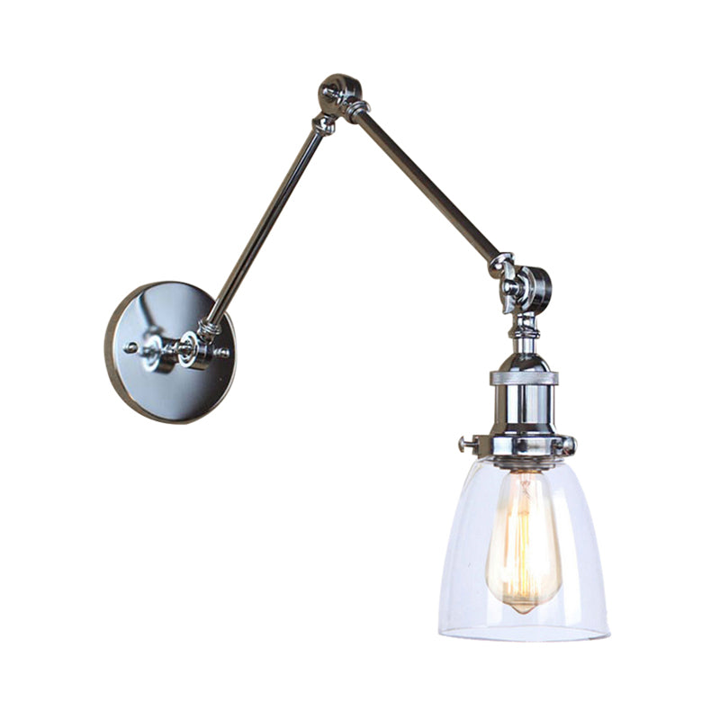 Tapered Beside Sconce Light Fixture Antique Clear Glass 1 Light Black/Silver/Brass Wall Lamp with Swing Arm Clearhalo 'Cast Iron' 'Glass' 'Industrial wall lights' 'Industrial' 'Middle century wall lights' 'Modern' 'Tiffany' 'Traditional wall lights' 'Wall Lamps & Sconces' 'Wall Lights' Lighting' 143050