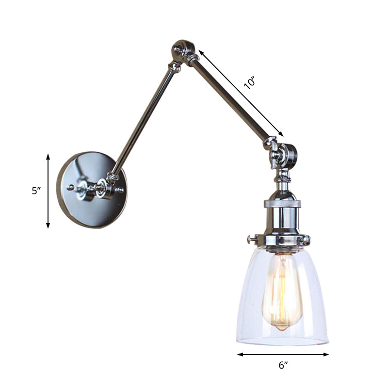 Tapered Beside Sconce Light Fixture Antique Clear Glass 1 Light Black/Silver/Brass Wall Lamp with Swing Arm Clearhalo 'Cast Iron' 'Glass' 'Industrial wall lights' 'Industrial' 'Middle century wall lights' 'Modern' 'Tiffany' 'Traditional wall lights' 'Wall Lamps & Sconces' 'Wall Lights' Lighting' 143051