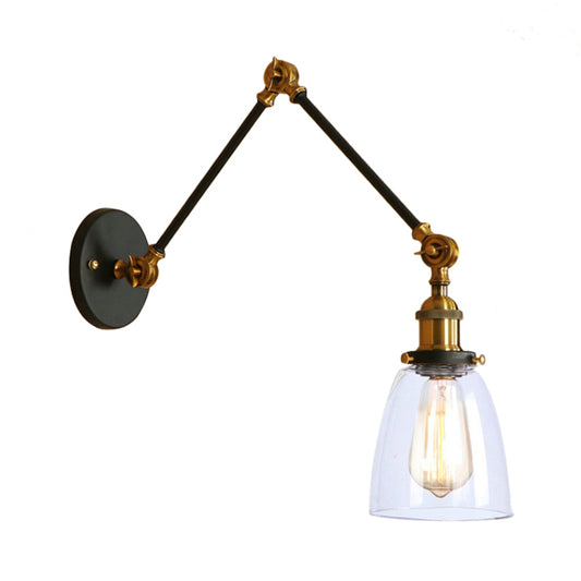 Tapered Beside Sconce Light Fixture Antique Clear Glass 1 Light Black/Silver/Brass Wall Lamp with Swing Arm Clearhalo 'Cast Iron' 'Glass' 'Industrial wall lights' 'Industrial' 'Middle century wall lights' 'Modern' 'Tiffany' 'Traditional wall lights' 'Wall Lamps & Sconces' 'Wall Lights' Lighting' 143053