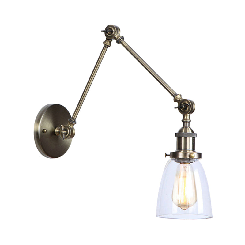Tapered Beside Sconce Light Fixture Antique Clear Glass 1 Light Black/Silver/Brass Wall Lamp with Swing Arm Clearhalo 'Cast Iron' 'Glass' 'Industrial wall lights' 'Industrial' 'Middle century wall lights' 'Modern' 'Tiffany' 'Traditional wall lights' 'Wall Lamps & Sconces' 'Wall Lights' Lighting' 143057