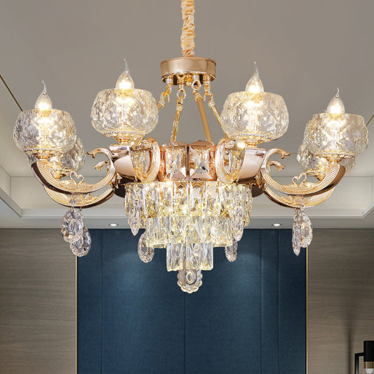 6/8 Bulbs Bowl Shade Drop Pendant Contemporary Clear Crystal Chandelier Lamp in Gold with Candle Design 8 Clear Clearhalo 'Ceiling Lights' 'Chandeliers' 'Clear' 'Industrial' 'Modern Chandeliers' 'Modern' 'Tiffany' 'Traditional Chandeliers' Lighting' 1430914
