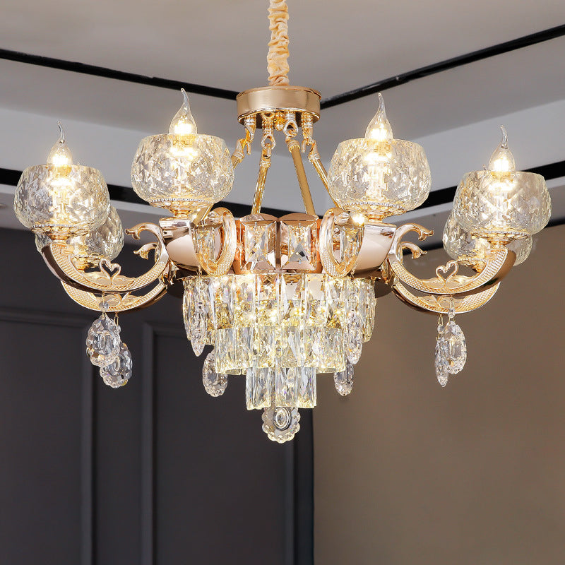 6/8 Bulbs Bowl Shade Drop Pendant Contemporary Clear Crystal Chandelier Lamp in Gold with Candle Design Clearhalo 'Ceiling Lights' 'Chandeliers' 'Clear' 'Industrial' 'Modern Chandeliers' 'Modern' 'Tiffany' 'Traditional Chandeliers' Lighting' 1430916