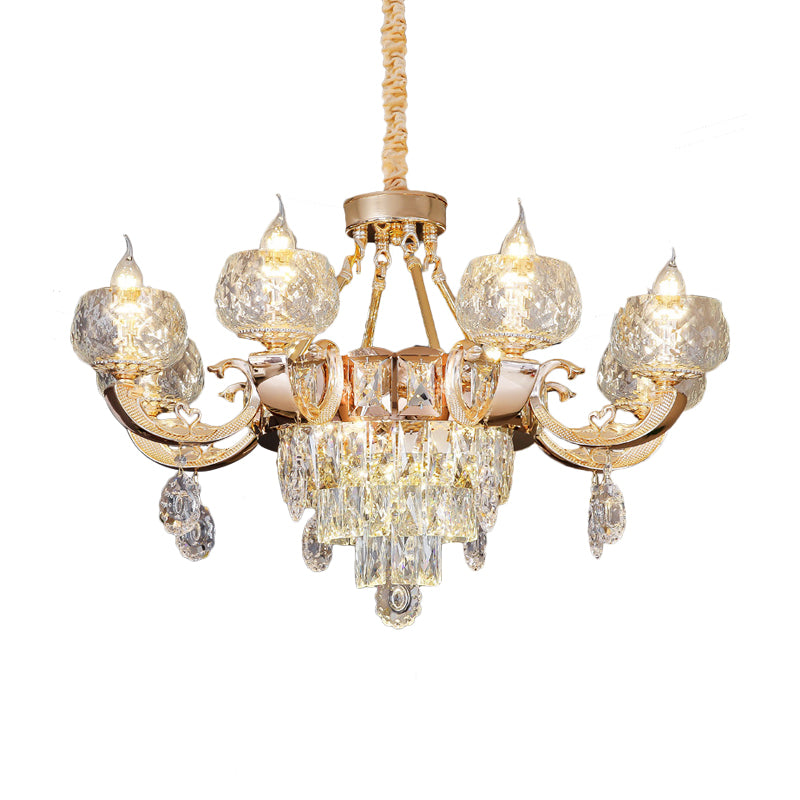 6/8 Bulbs Bowl Shade Drop Pendant Contemporary Clear Crystal Chandelier Lamp in Gold with Candle Design Clearhalo 'Ceiling Lights' 'Chandeliers' 'Clear' 'Industrial' 'Modern Chandeliers' 'Modern' 'Tiffany' 'Traditional Chandeliers' Lighting' 1430917