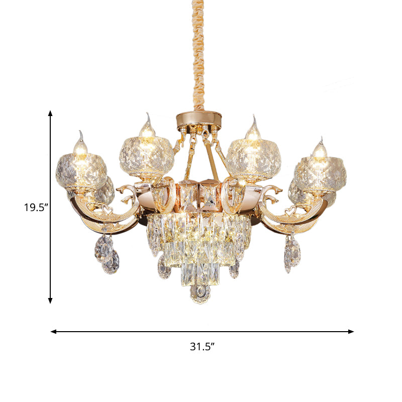 6/8 Bulbs Bowl Shade Drop Pendant Contemporary Clear Crystal Chandelier Lamp in Gold with Candle Design Clearhalo 'Ceiling Lights' 'Chandeliers' 'Clear' 'Industrial' 'Modern Chandeliers' 'Modern' 'Tiffany' 'Traditional Chandeliers' Lighting' 1430918