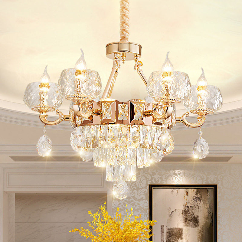 6/8 Bulbs Bowl Shade Drop Pendant Contemporary Clear Crystal Chandelier Lamp in Gold with Candle Design Clearhalo 'Ceiling Lights' 'Chandeliers' 'Clear' 'Industrial' 'Modern Chandeliers' 'Modern' 'Tiffany' 'Traditional Chandeliers' Lighting' 1430919