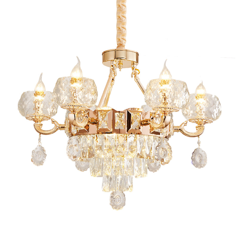 6/8 Bulbs Bowl Shade Drop Pendant Contemporary Clear Crystal Chandelier Lamp in Gold with Candle Design Clearhalo 'Ceiling Lights' 'Chandeliers' 'Clear' 'Industrial' 'Modern Chandeliers' 'Modern' 'Tiffany' 'Traditional Chandeliers' Lighting' 1430921