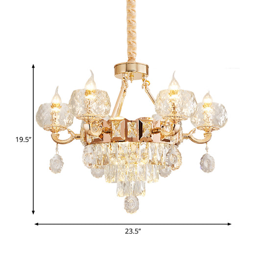 6/8 Bulbs Bowl Shade Drop Pendant Contemporary Clear Crystal Chandelier Lamp in Gold with Candle Design Clearhalo 'Ceiling Lights' 'Chandeliers' 'Clear' 'Industrial' 'Modern Chandeliers' 'Modern' 'Tiffany' 'Traditional Chandeliers' Lighting' 1430922