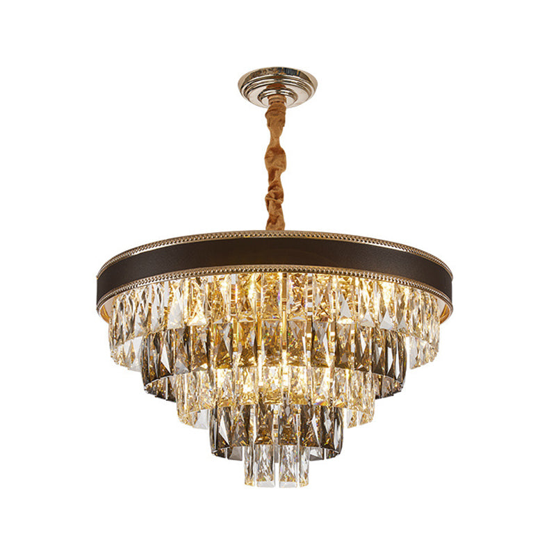 Tapered Suspension Pendant Light Modern Crystal Rectangle 6/9 Bulbs 14"/21.5" Wide Black Hanging Chandelier Clearhalo 'Ceiling Lights' 'Chandeliers' 'Clear' 'Industrial' 'Modern Chandeliers' 'Modern' 'Tiffany' 'Traditional Chandeliers' Lighting' 1430933