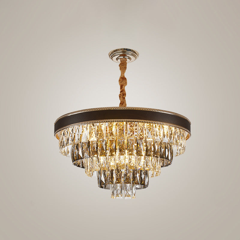 Tapered Suspension Pendant Light Modern Crystal Rectangle 6/9 Bulbs 14"/21.5" Wide Black Hanging Chandelier Clearhalo 'Ceiling Lights' 'Chandeliers' 'Clear' 'Industrial' 'Modern Chandeliers' 'Modern' 'Tiffany' 'Traditional Chandeliers' Lighting' 1430934