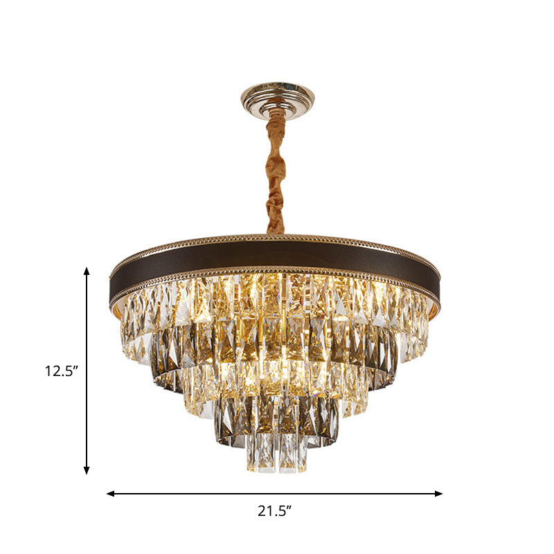 Tapered Suspension Pendant Light Modern Crystal Rectangle 6/9 Bulbs 14"/21.5" Wide Black Hanging Chandelier Clearhalo 'Ceiling Lights' 'Chandeliers' 'Clear' 'Industrial' 'Modern Chandeliers' 'Modern' 'Tiffany' 'Traditional Chandeliers' Lighting' 1430935