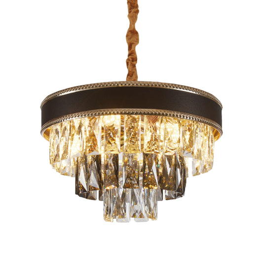 Tapered Suspension Pendant Light Modern Crystal Rectangle 6/9 Bulbs 14"/21.5" Wide Black Hanging Chandelier Clearhalo 'Ceiling Lights' 'Chandeliers' 'Clear' 'Industrial' 'Modern Chandeliers' 'Modern' 'Tiffany' 'Traditional Chandeliers' Lighting' 1430939