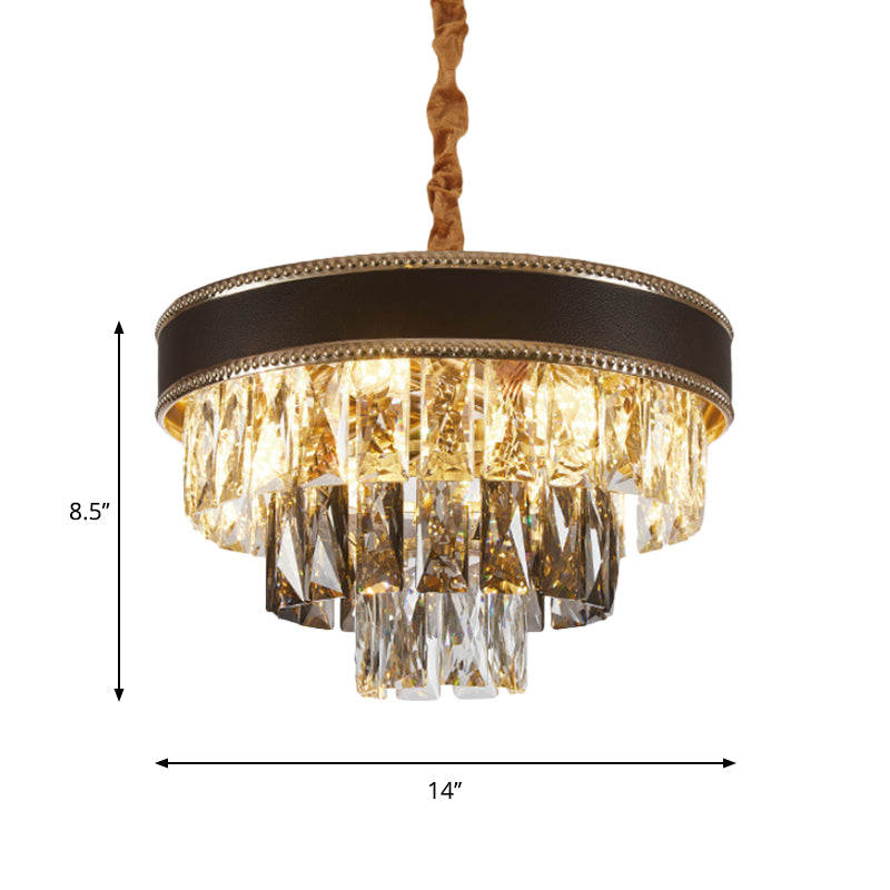Tapered Suspension Pendant Light Modern Crystal Rectangle 6/9 Bulbs 14"/21.5" Wide Black Hanging Chandelier Clearhalo 'Ceiling Lights' 'Chandeliers' 'Clear' 'Industrial' 'Modern Chandeliers' 'Modern' 'Tiffany' 'Traditional Chandeliers' Lighting' 1430940