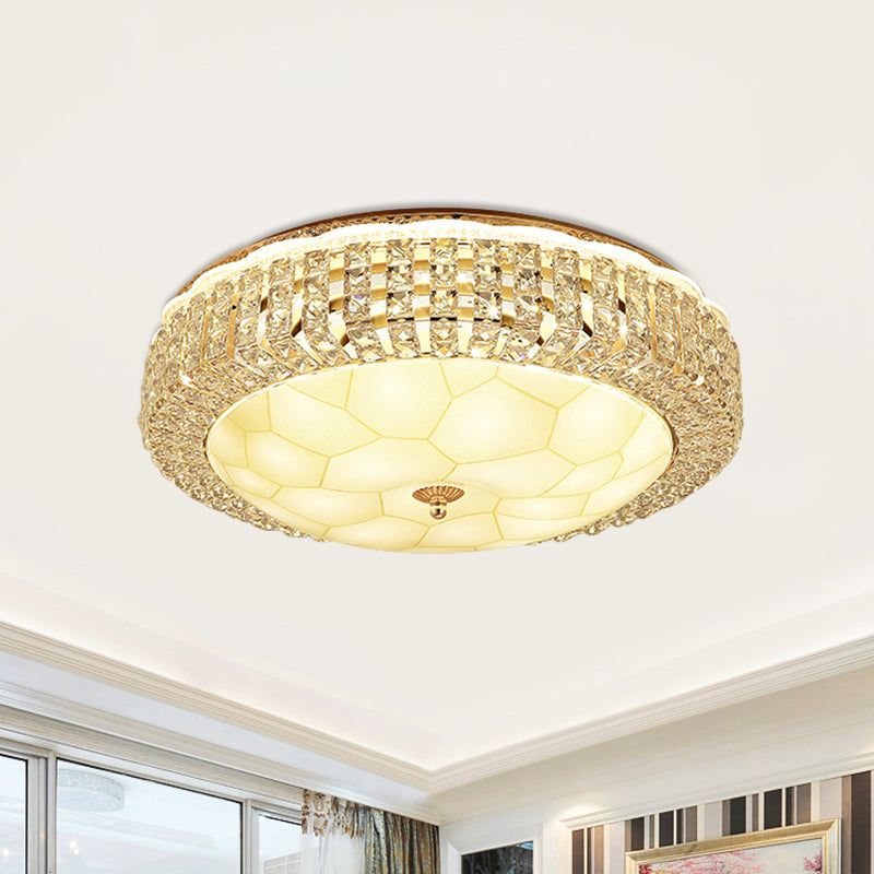 Dome LED Flush-Mount Light Fixture Modern Style Clear Hand-Cut Crystal Close to Ceiling Lamp in Gold