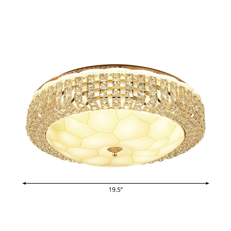 Dome LED Flush-Mount Light Fixture Modern Style Clear Hand-Cut Crystal Close to Ceiling Lamp in Gold