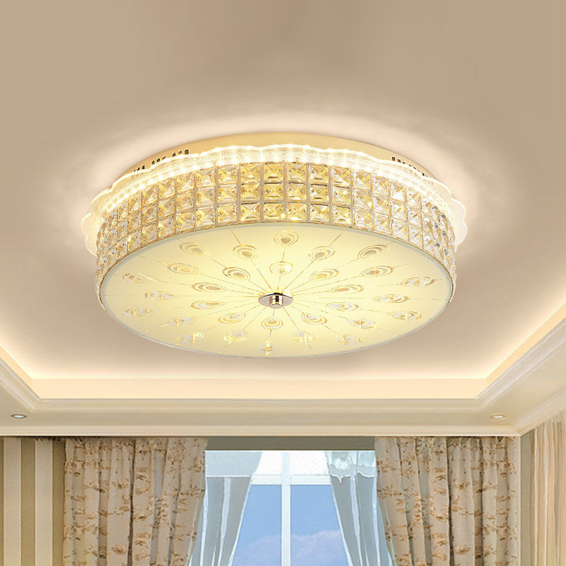 Drum Close to Ceiling Lighting Contemporary Clear Crystal Block LED Flush Mount Light in Gold for Sleeping Room