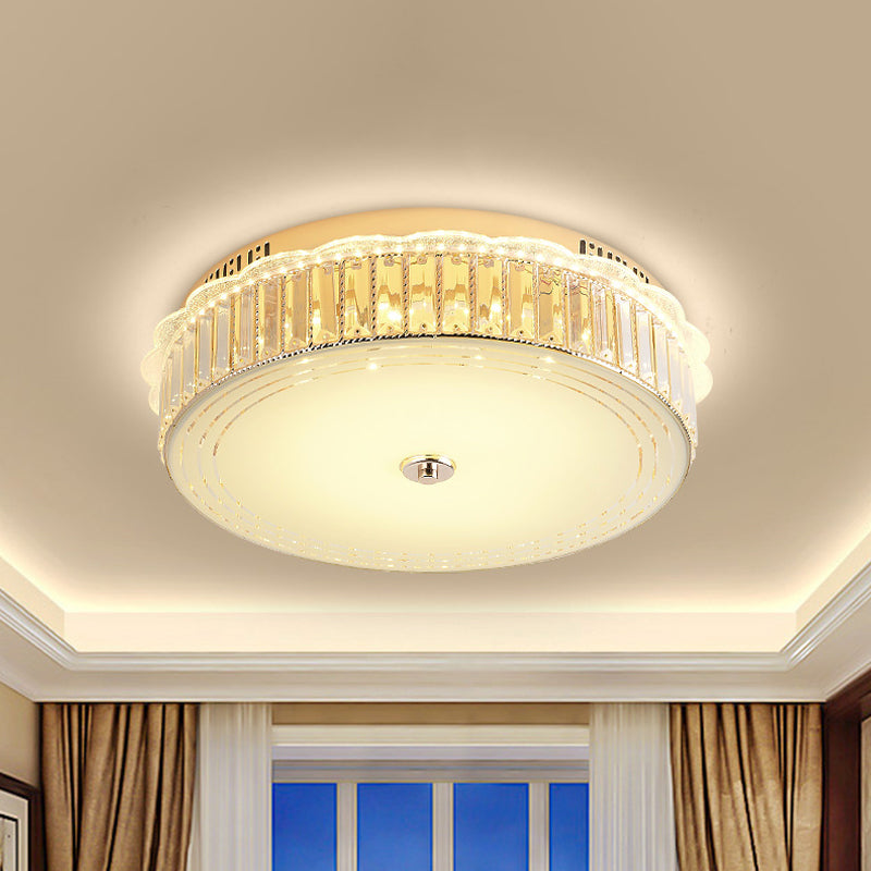 Drum Close to Ceiling Lighting Contemporary Clear Crystal Block LED Flush Mount Light in Gold for Sleeping Room