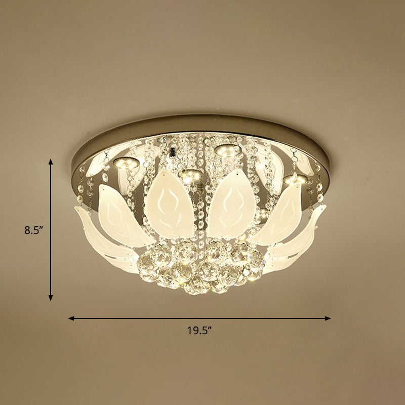 Contemporary Leave Ceiling Flush Clear Crystal Panel LED Bedroom Flush Mount Lighting Fixture in Gold