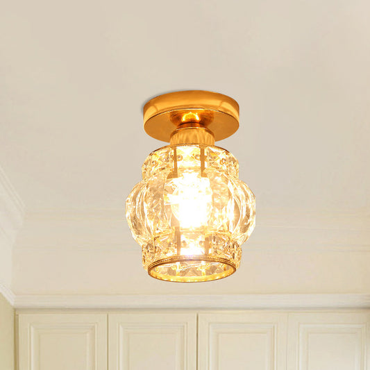 1 Head Balcony Semi Mount Lighting Modern Gold Close to Ceiling Lighting with Globe/Square/Lantern Clear Crystal Shade Clear C Clearhalo 'Ceiling Lights' 'Close To Ceiling Lights' 'Close to ceiling' 'Semi-flushmount' Lighting' 1430991