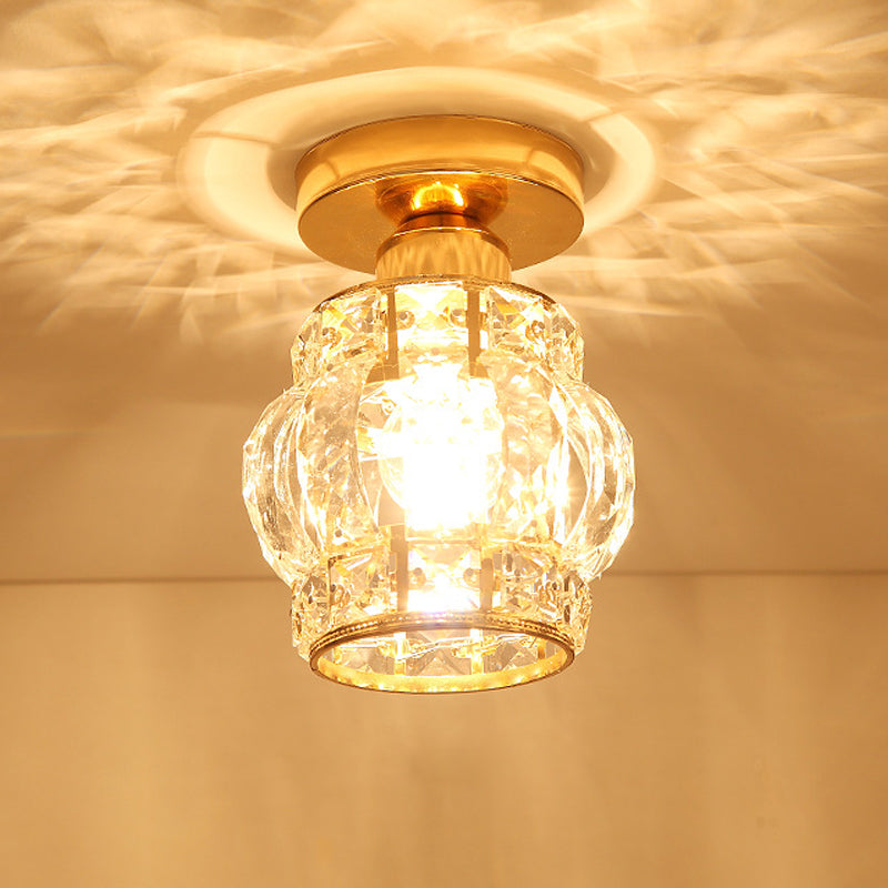 1 Head Balcony Semi Mount Lighting Modern Gold Close to Ceiling Lighting with Globe/Square/Lantern Clear Crystal Shade Clearhalo 'Ceiling Lights' 'Close To Ceiling Lights' 'Close to ceiling' 'Semi-flushmount' Lighting' 1430992