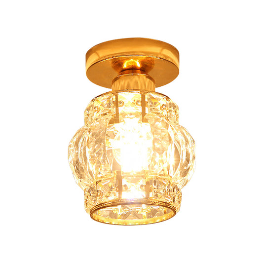1 Head Balcony Semi Mount Lighting Modern Gold Close to Ceiling Lighting with Globe/Square/Lantern Clear Crystal Shade Clearhalo 'Ceiling Lights' 'Close To Ceiling Lights' 'Close to ceiling' 'Semi-flushmount' Lighting' 1430993