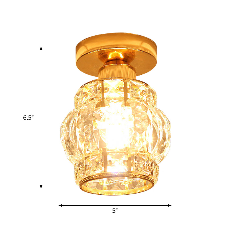 1 Head Balcony Semi Mount Lighting Modern Gold Close to Ceiling Lighting with Globe/Square/Lantern Clear Crystal Shade Clearhalo 'Ceiling Lights' 'Close To Ceiling Lights' 'Close to ceiling' 'Semi-flushmount' Lighting' 1430994
