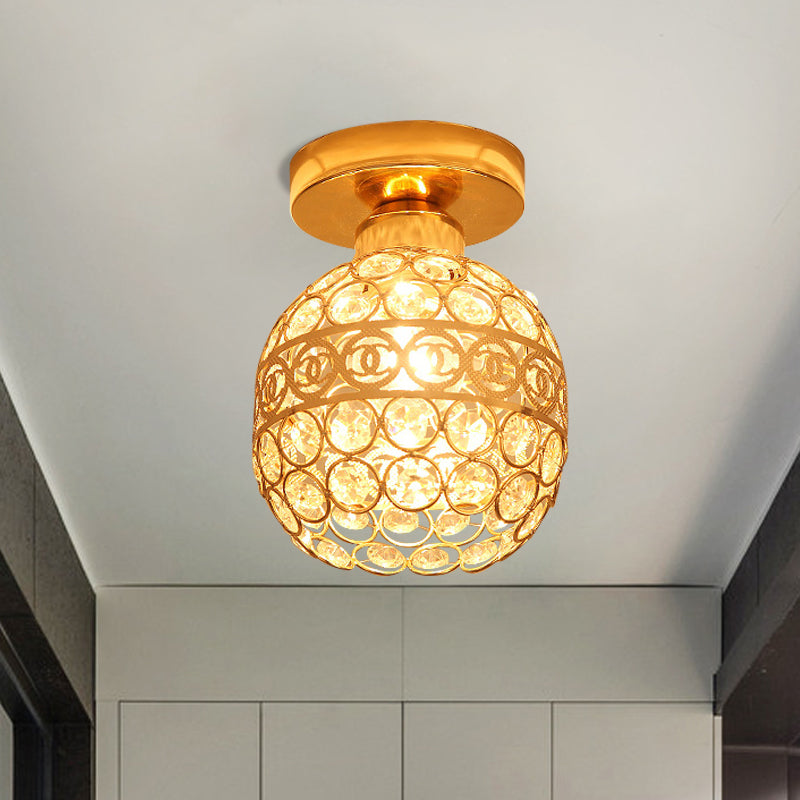 1 Head Balcony Semi Mount Lighting Modern Gold Close to Ceiling Lighting with Globe/Square/Lantern Clear Crystal Shade Clear B Clearhalo 'Ceiling Lights' 'Close To Ceiling Lights' 'Close to ceiling' 'Semi-flushmount' Lighting' 1430995