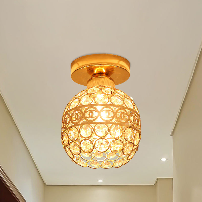 1 Head Balcony Semi Mount Lighting Modern Gold Close to Ceiling Lighting with Globe/Square/Lantern Clear Crystal Shade Clearhalo 'Ceiling Lights' 'Close To Ceiling Lights' 'Close to ceiling' 'Semi-flushmount' Lighting' 1430996