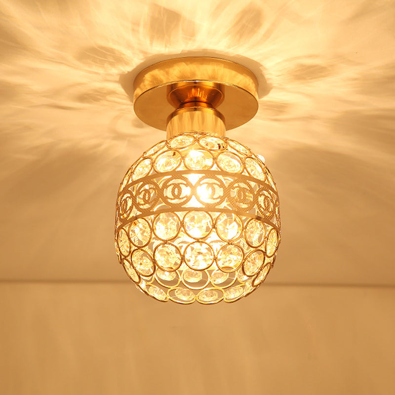 1 Head Balcony Semi Mount Lighting Modern Gold Close to Ceiling Lighting with Globe/Square/Lantern Clear Crystal Shade Clearhalo 'Ceiling Lights' 'Close To Ceiling Lights' 'Close to ceiling' 'Semi-flushmount' Lighting' 1430997