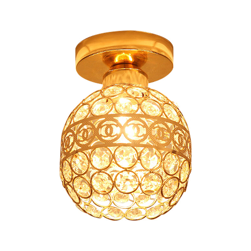 1 Head Balcony Semi Mount Lighting Modern Gold Close to Ceiling Lighting with Globe/Square/Lantern Clear Crystal Shade Clearhalo 'Ceiling Lights' 'Close To Ceiling Lights' 'Close to ceiling' 'Semi-flushmount' Lighting' 1430998