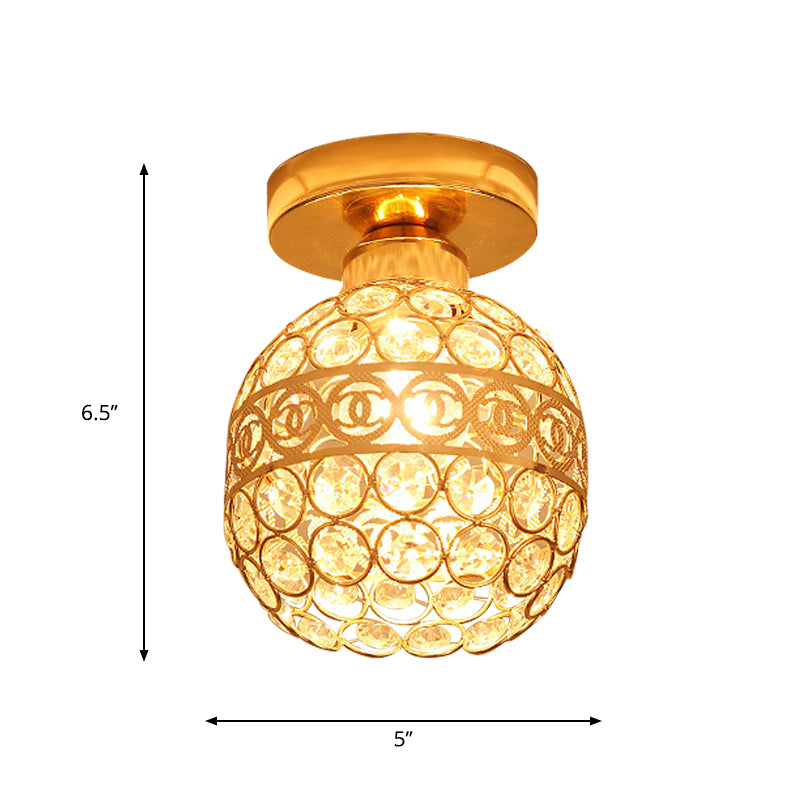 1 Head Balcony Semi Mount Lighting Modern Gold Close to Ceiling Lighting with Globe/Square/Lantern Clear Crystal Shade Clearhalo 'Ceiling Lights' 'Close To Ceiling Lights' 'Close to ceiling' 'Semi-flushmount' Lighting' 1430999