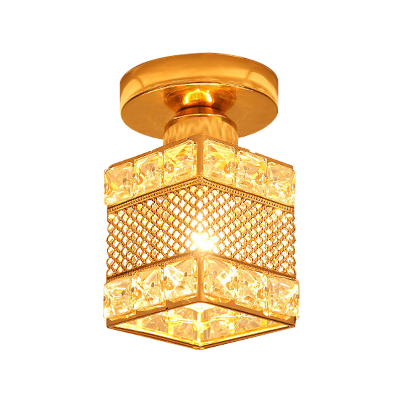 1 Head Balcony Semi Mount Lighting Modern Gold Close to Ceiling Lighting with Globe/Square/Lantern Clear Crystal Shade Clearhalo 'Ceiling Lights' 'Close To Ceiling Lights' 'Close to ceiling' 'Semi-flushmount' Lighting' 1431003