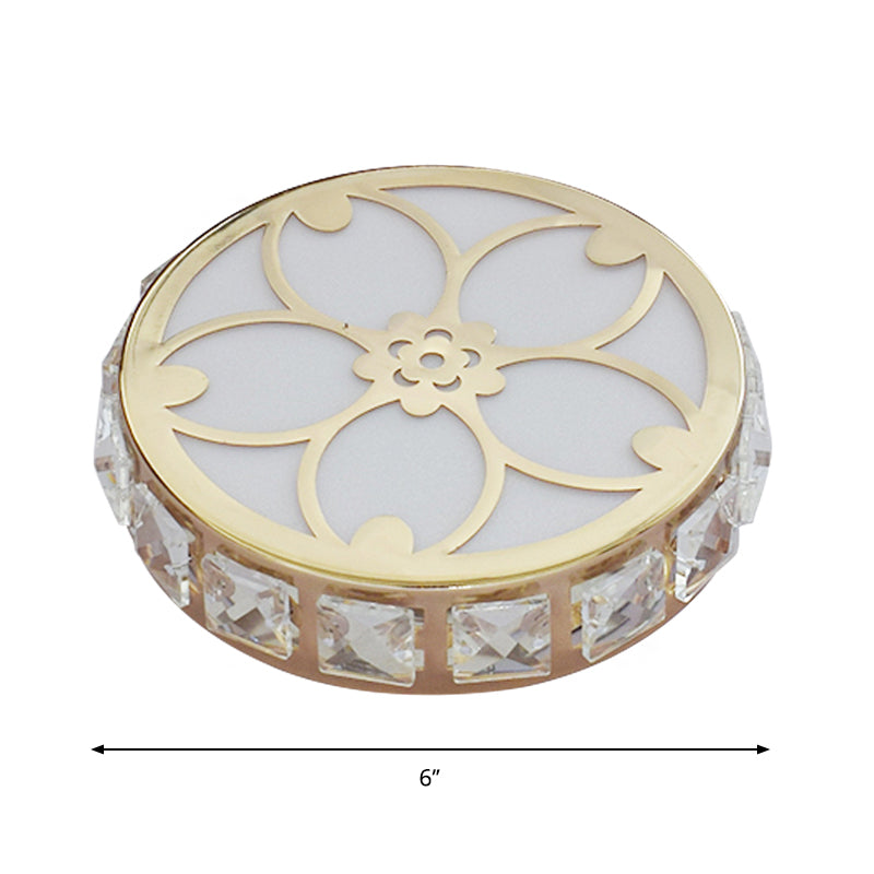 Circle Flush Mount Fixture Contemporary Clear Crystal Block LED Gold Ceiling Lamp for Corridor, Warm/White/Multi Color Light Clearhalo 'Ceiling Lights' 'Close To Ceiling Lights' 'Close to ceiling' 'Flush mount' Lighting' 1431032