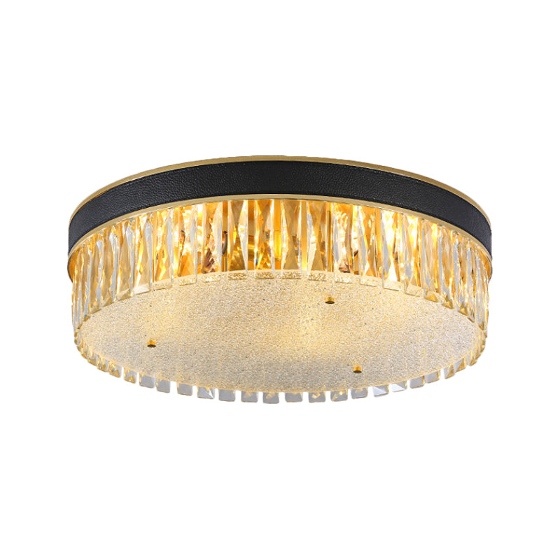 Rectangle-Cut Crystal Drum Flush Light Contemporary 3/4 Heads Gold Ceiling Flush Mount, 12"/16" Wide Clearhalo 'Ceiling Lights' 'Close To Ceiling Lights' 'Close to ceiling' 'Flush mount' Lighting' 1431039