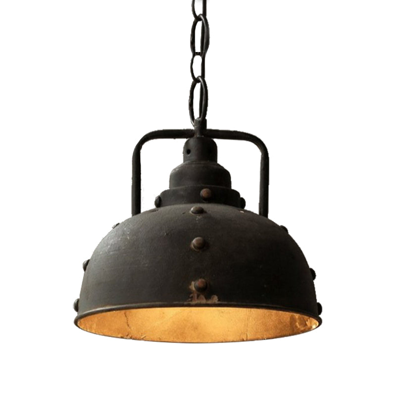 1 Light Dome Suspension Light Country Rustic Style Antique Black Wrought Iron Hanging Pendant Light Clearhalo 'Art Deco Pendants' 'Black' 'Cast Iron' 'Ceiling Lights' 'Ceramic' 'Crystal' 'Industrial Pendants' 'Industrial' 'Metal' 'Middle Century Pendants' 'Pendant Lights' 'Pendants' 'Rustic Pendants' 'Tiffany' Lighting' 143104