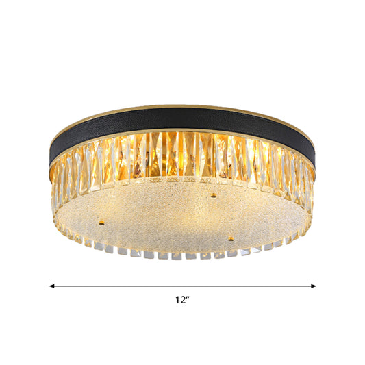 Rectangle-Cut Crystal Drum Flush Light Contemporary 3/4 Heads Gold Ceiling Flush Mount, 12"/16" Wide Clearhalo 'Ceiling Lights' 'Close To Ceiling Lights' 'Close to ceiling' 'Flush mount' Lighting' 1431040