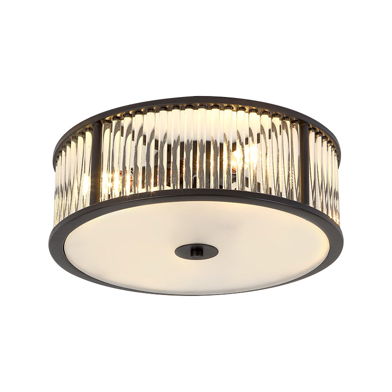 12"/16" Wide Modern 3/4 Bulbs Flush Mount with Clear Crystal Shade Black/Gold Drum Close to Ceiling Lighting Clearhalo 'Ceiling Lights' 'Close To Ceiling Lights' 'Close to ceiling' 'Flush mount' Lighting' 1431043