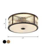12"/16" Wide Modern 3/4 Bulbs Flush Mount with Clear Crystal Shade Black/Gold Drum Close to Ceiling Lighting Clearhalo 'Ceiling Lights' 'Close To Ceiling Lights' 'Close to ceiling' 'Flush mount' Lighting' 1431045