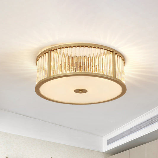 12"/16" Wide Modern 3/4 Bulbs Flush Mount with Clear Crystal Shade Black/Gold Drum Close to Ceiling Lighting Clearhalo 'Ceiling Lights' 'Close To Ceiling Lights' 'Close to ceiling' 'Flush mount' Lighting' 1431049