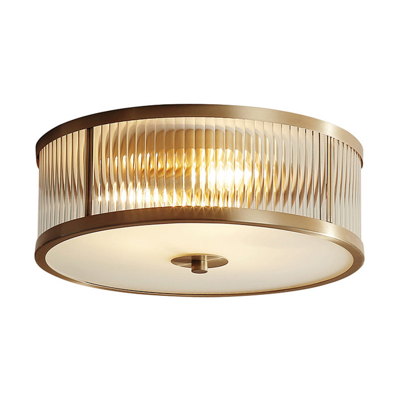 12"/16" Wide Modern 3/4 Bulbs Flush Mount with Clear Crystal Shade Black/Gold Drum Close to Ceiling Lighting Clearhalo 'Ceiling Lights' 'Close To Ceiling Lights' 'Close to ceiling' 'Flush mount' Lighting' 1431050