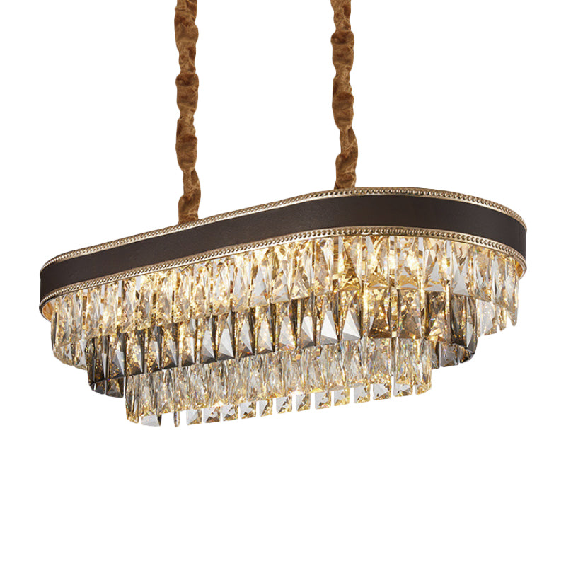 10 Lights Ellipse Island Pendant Contemporary Clear Crystal Rectangle Down Lighting in Black Clearhalo 'Ceiling Lights' 'Island Lights' Lighting' 1431056