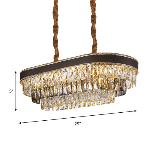 10 Lights Ellipse Island Pendant Contemporary Clear Crystal Rectangle Down Lighting in Black Clearhalo 'Ceiling Lights' 'Island Lights' Lighting' 1431058