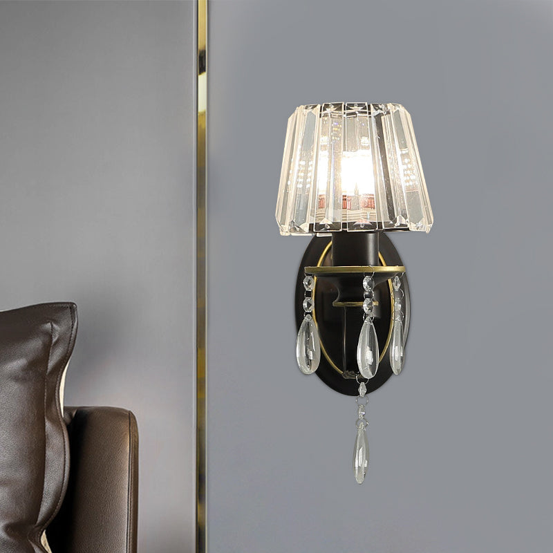 Contemporary 1/2-Head Wall Lamp with Crystal Prisms Shade Black Conical Wall Light Fixture 1.0 Black Clearhalo 'Wall Lamps & Sconces' 'Wall Lights' Lighting' 1431100