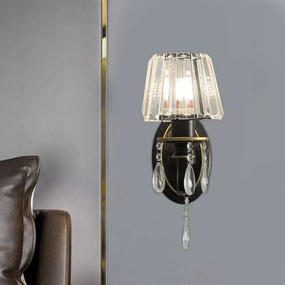 Contemporary 1/2-Head Wall Lamp with Crystal Prisms Shade Black Conical Wall Light Fixture 1.0 Black Clearhalo 'Wall Lamps & Sconces' 'Wall Lights' Lighting' 1431100