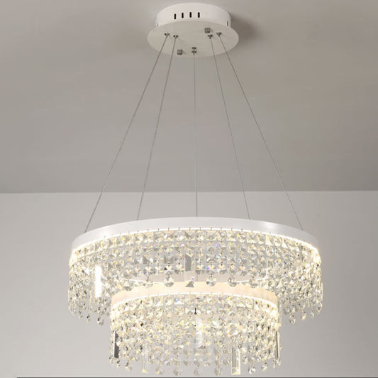 Ring/Dual-Tiered Chandelier Lamp Contemporary Faceted Crystal LED Silver Suspension Lighting in Warm/White Light Clearhalo 'Ceiling Lights' 'Chandeliers' 'Clear' 'Industrial' 'Modern Chandeliers' 'Modern' 'Tiffany' 'Traditional Chandeliers' Lighting' 1431135