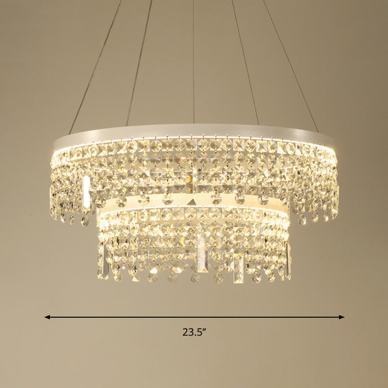 Ring/Dual-Tiered Chandelier Lamp Contemporary Faceted Crystal LED Silver Suspension Lighting in Warm/White Light Clearhalo 'Ceiling Lights' 'Chandeliers' 'Clear' 'Industrial' 'Modern Chandeliers' 'Modern' 'Tiffany' 'Traditional Chandeliers' Lighting' 1431137