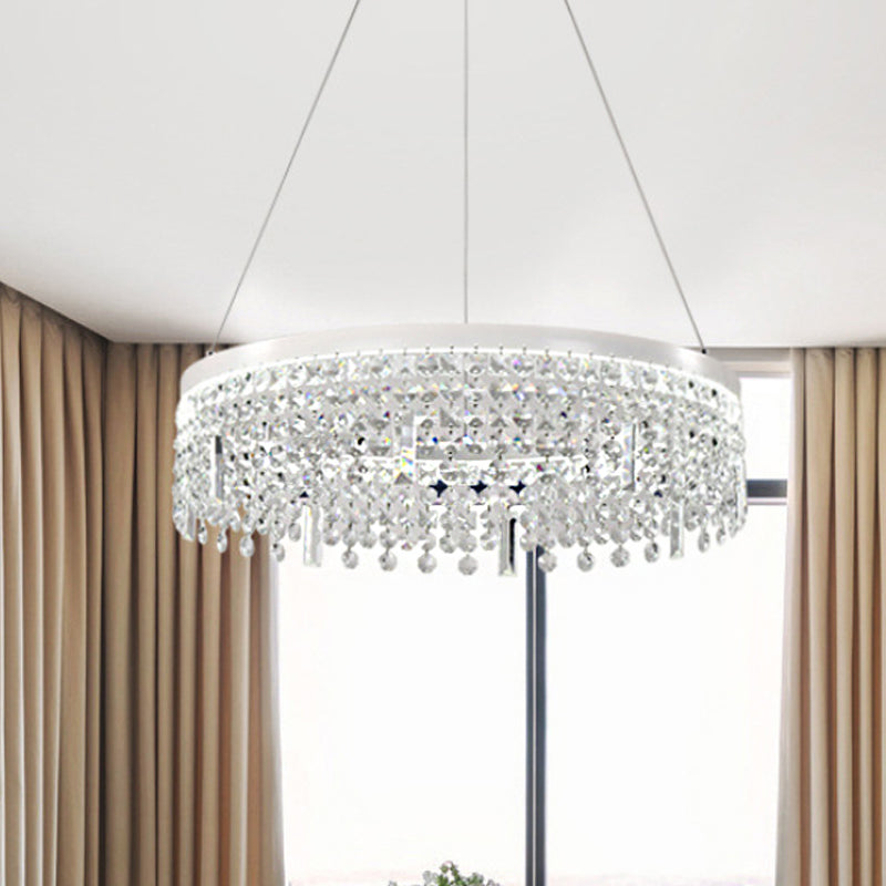 Ring/Dual-Tiered Chandelier Lamp Contemporary Faceted Crystal LED Silver Suspension Lighting in Warm/White Light Clear White A Clearhalo 'Ceiling Lights' 'Chandeliers' 'Clear' 'Industrial' 'Modern Chandeliers' 'Modern' 'Tiffany' 'Traditional Chandeliers' Lighting' 1431138