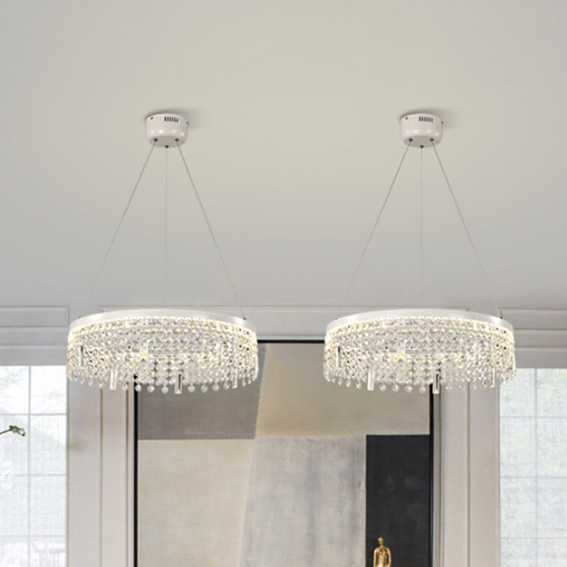 Ring/Dual-Tiered Chandelier Lamp Contemporary Faceted Crystal LED Silver Suspension Lighting in Warm/White Light Clearhalo 'Ceiling Lights' 'Chandeliers' 'Clear' 'Industrial' 'Modern Chandeliers' 'Modern' 'Tiffany' 'Traditional Chandeliers' Lighting' 1431139